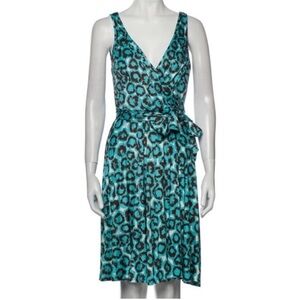 Diane von Furstenberg Turquoise Leopard Silk Wrap Dress